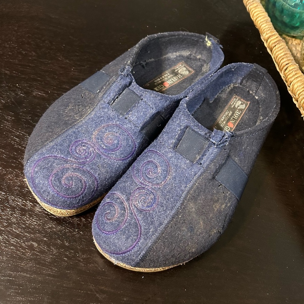 HAFLINGER Magic Clog Slippers Blue Wool Size 40